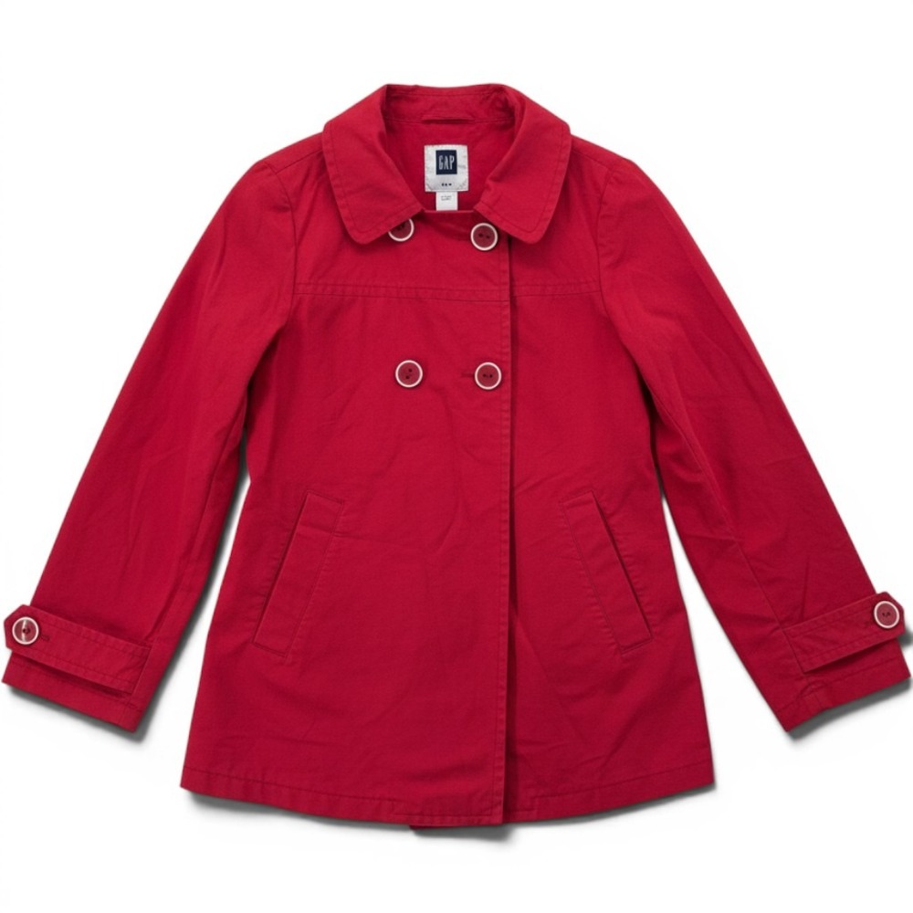 Gap Womens Red Cotton Canvas Double Breasted Pea Coat Jacket Size M Careercore